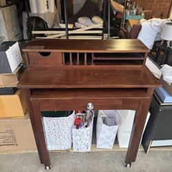 Wood Secretary Desk with Extended Table and Chair
