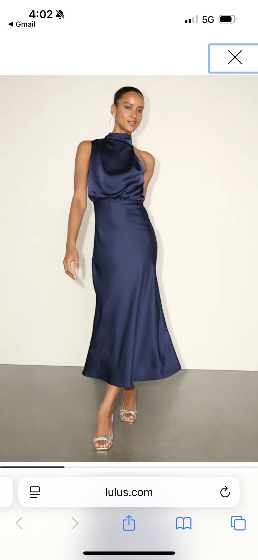 Lulu’s Satin Navy Blue Asymmetrical Midi Dress - XS