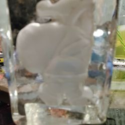 Santa Clause Tea Lite Candle Display Or Book End Glass Block