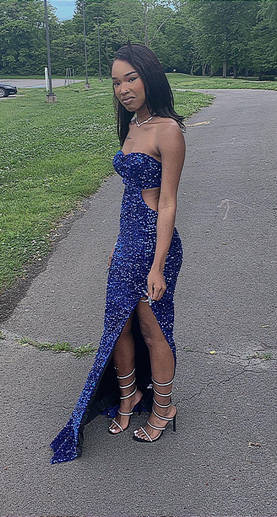 Blue Backless Prom Dress