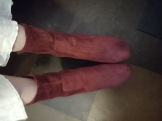 Burgundy velvet boots