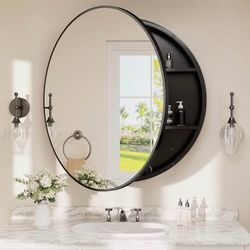 New Bathroom Mirror Cabinet 30 x 30 Black Round Bathroom Medicine Cabinet w/ Mirror Adjustable Shelf