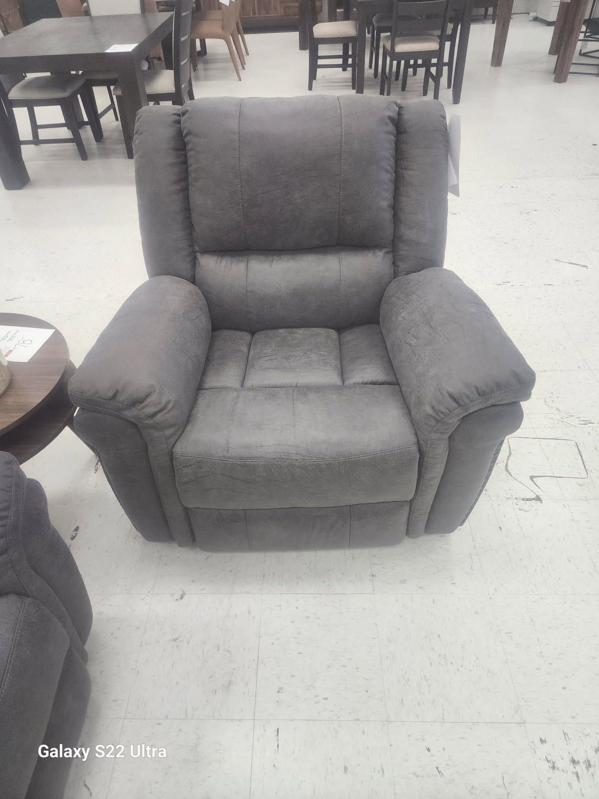 Plush Gray Leather Look Recliner 