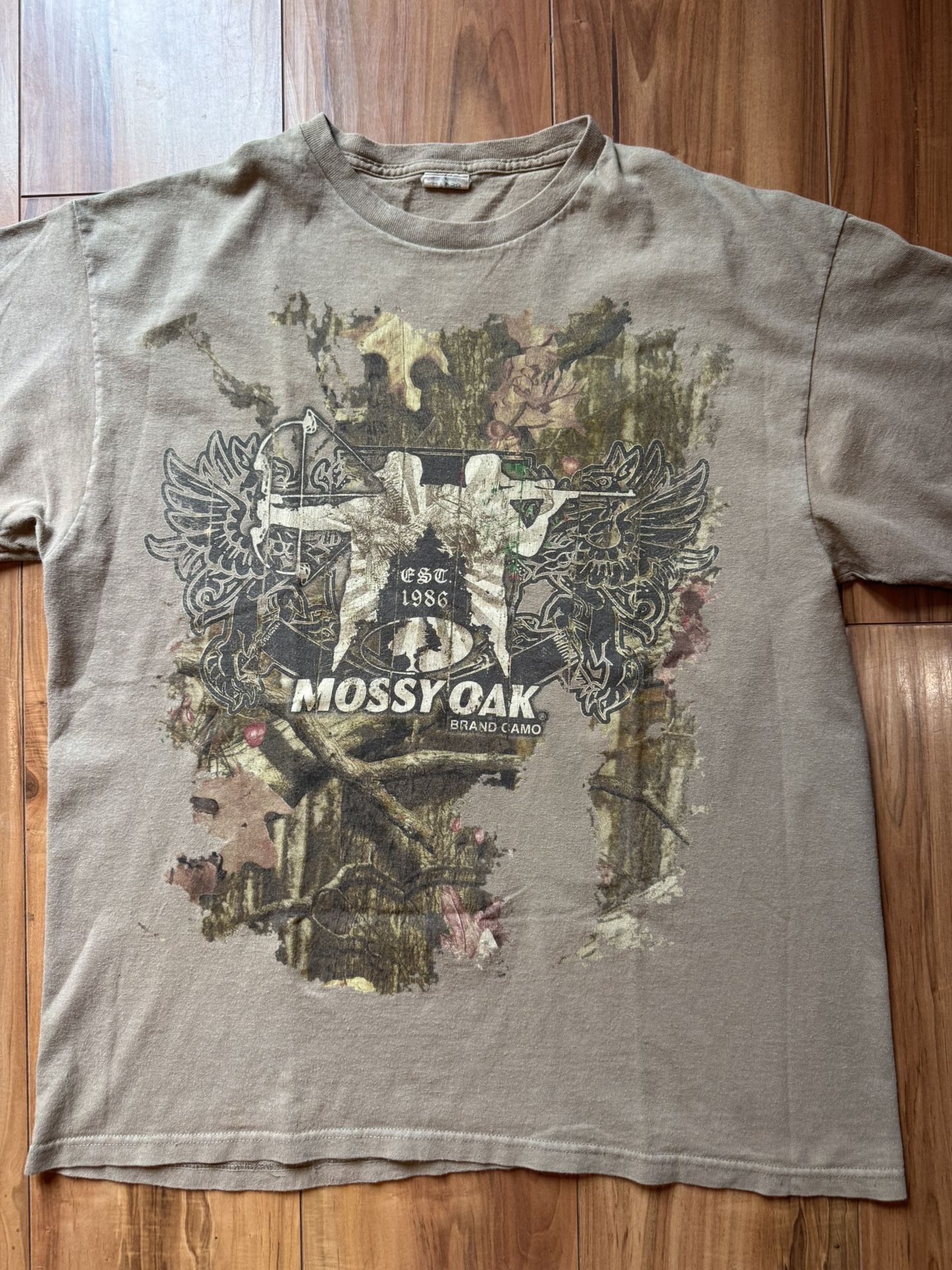 Mossy Oak Vintage Y2K Crazy Front & Back Graphic RealTree Camo Grunge Print XL