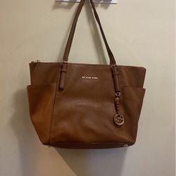 Michael Kors Brown Leather Shopper Bag. 12X15 Inches.
