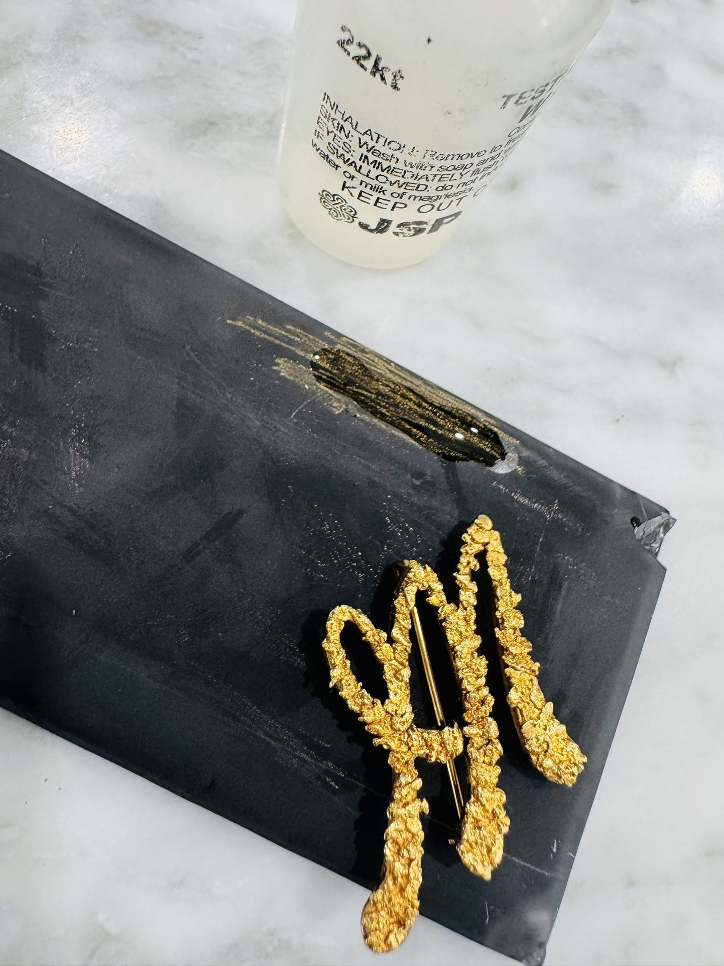 Gold Nugget M Brooch