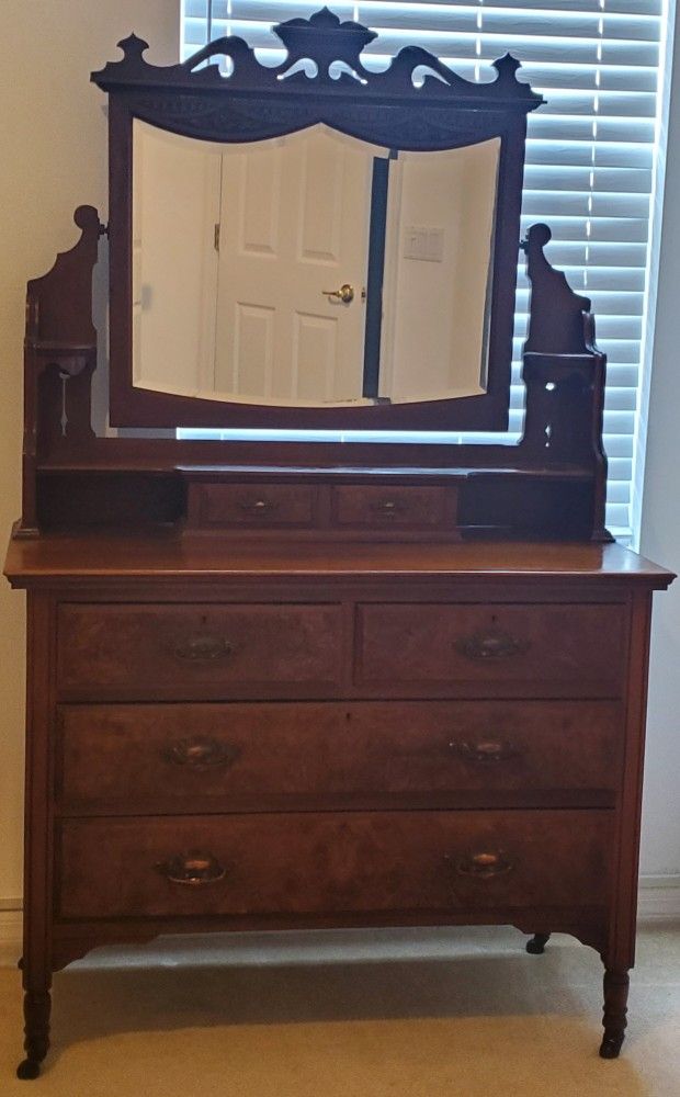 Antique Dresser With Mirror and Drawers