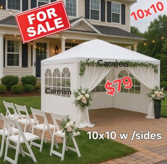 10x10 Sale Canopy White Gazebo Wedding Party Tent Canopy With Removable Windows & Sidewalls - (FOR SALE)