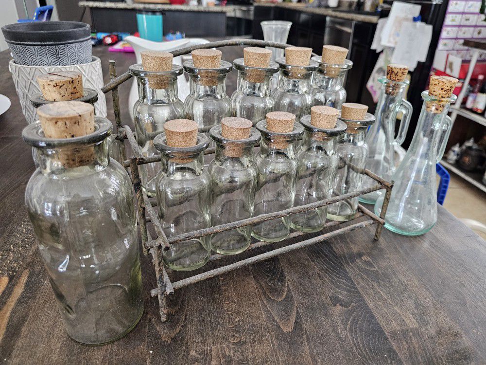 Vintage Spice Bottles  Glass Containers With Cork