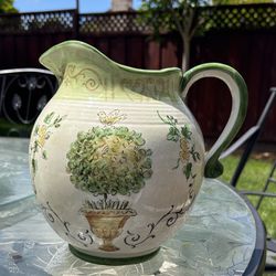 Large French Country Cottage Topiary Round Pitcher Vase