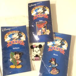 DISNEY ~~ 2002 Year Of Disney “12 Months Of Magic” Pins 1 JAPAN, 1 CALIFORNIA & 2 Minnie Pins