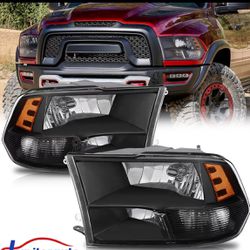 0271y Headlight Assembly 2009 2010 2011 2012 2013 2014 2015 2016 2017 2018 Ram 1 3500 Pickup Quad Headlamp Assembly Replacement Black Housing 