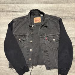 Levi's Ex-Boyfriend Hybrid Trucker Jacket Women's Medium Distressed #1695