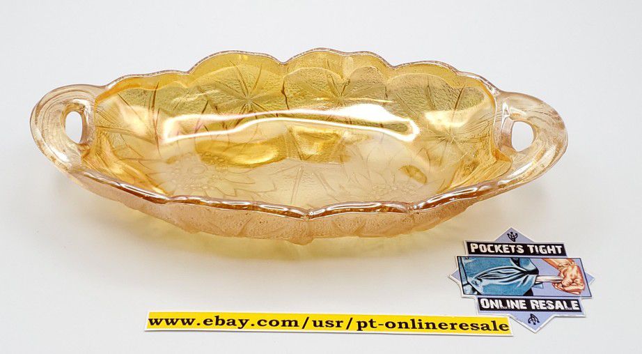 Carnival Glass Vintage Celery/Olive Dish Bowl Iridescent Marigold Sunflower 