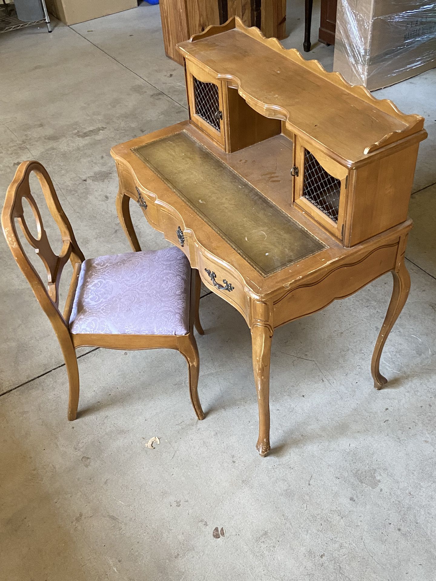 French Provincial Top Secretary Writing Desk & Chair