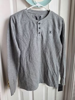 Grey Boys Long Sleeve Thermal Waffle Henley Shirt Sz L NWT