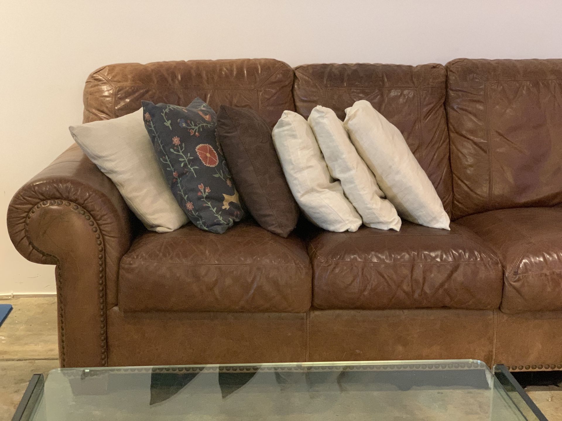 Genuine leather sofa double stitched