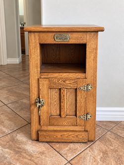 Vintage White Clad Oak Ice Box Cabinet With Brass Hardware