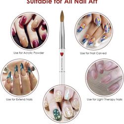100% Kolinsky Acrylic Nail Brush, Hermounas Nail Brushes for Acrylic Powder Size # 8 Round Professional Nail Art Brush for Acrylic Application