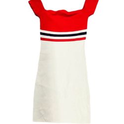 Red, White, and Blue Off-the-Shoulder Dress