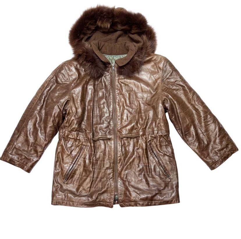 Italian Genuine Leather Jacket Vera Pelle Women 42 Vintage 1980s Brown Full Zip