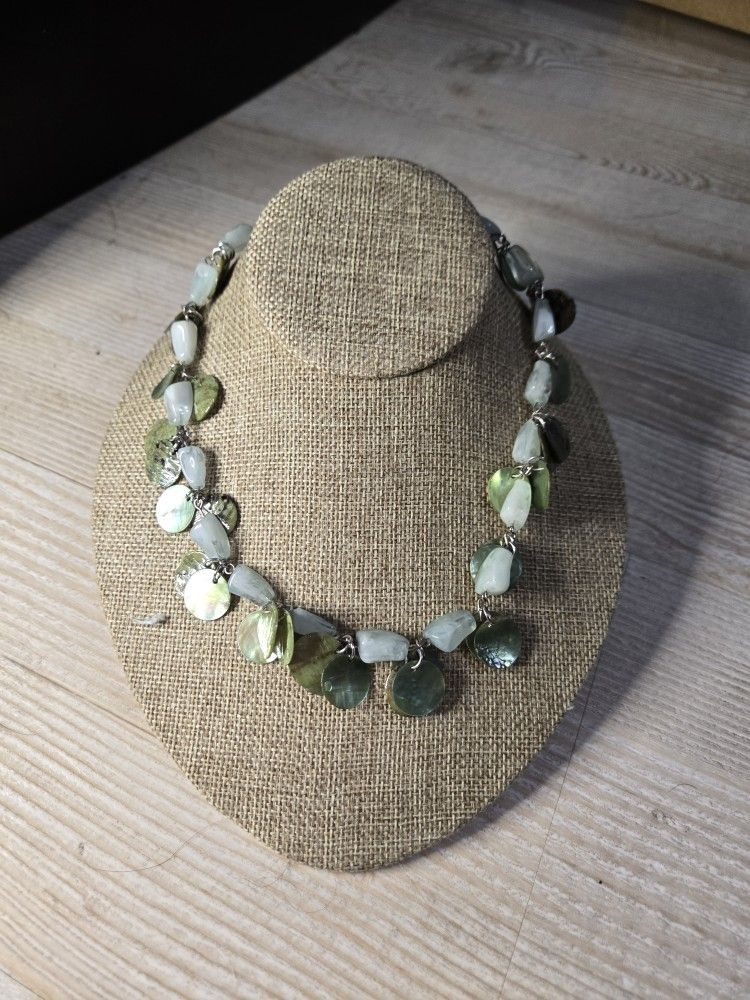 Boho Green Shell Disc & Gemstone Bead Necklace 