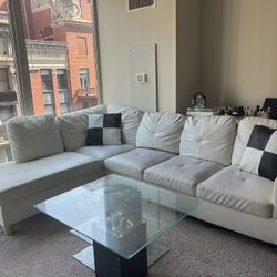 L Shaped White Leather Sectional 