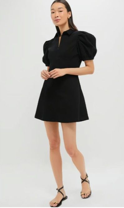 Tuckernuck Hyacinth House Black Front Zip Denim Puff Short Sleeve Mini Dress, S