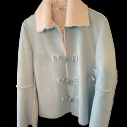 Natalie&Me Womans Blue Retro VERY SOFT Lightweight Sherpa Lined Jacket Sz M NEW