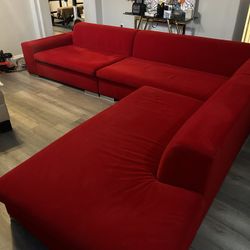 Custom Lazar Red Velvet Sectional – Modern, Modular, Nearly 10ft