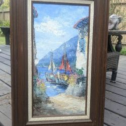 "Cambridge" Art Wall Hanging Oil Painting In Perfect Condition With Wooden Frame