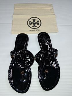 Tory Burch Miller Thong Sandal , Women Size 7.5, Black Patent Leather, NEW