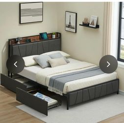 Upholstered Bed Frame with Storage Drawers