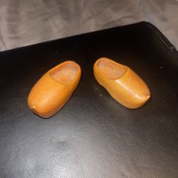 Wooden Hand Carved Pair Of Clogs 1987