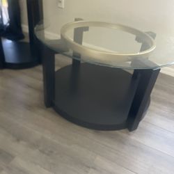 1 Coffee Table And 1 Side Table Black And Gold Has Glass Has Minor Scratches Other Than That They Are Very Nice 