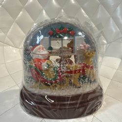 Christmas Musical Snow Globe Rotating Santa Sleigh & Family Tree Scene Globe