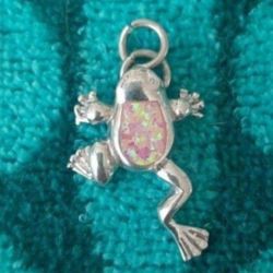 Sterling Silver Frog Pendant With Simulated Pink Opal