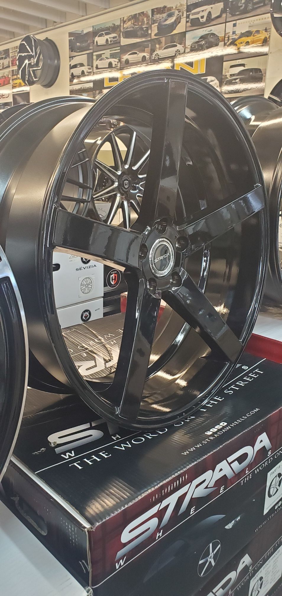 22" INCH STRADA GLOSS BLACK RIMS AND TIRE PACKAGE EASY FINANCING