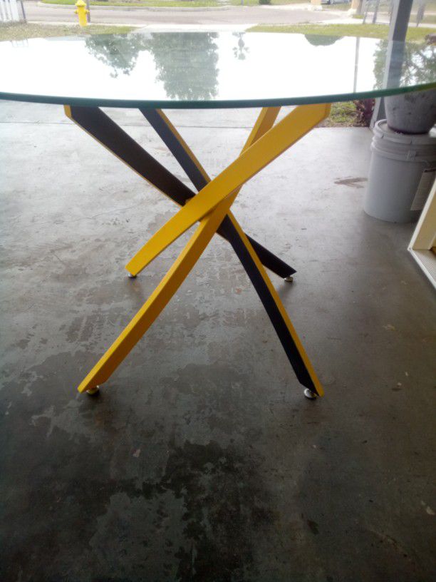 Modern Two Tone Black And Yellow Dining Table With Chairs And Yellow And White Front Door With Frame All New