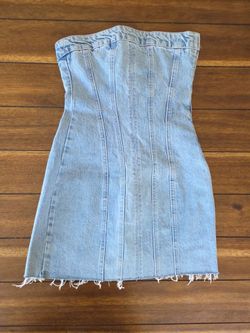 Zara Strapless Light Blue Denim Jean Dress Size Small