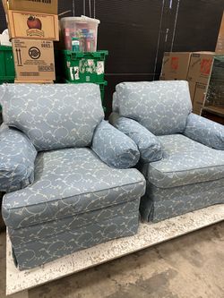 Blue Floral Upholstered Armchairs – Set of 2