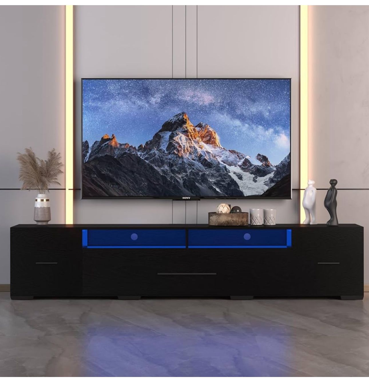 High Gloss LED TV Stand for TVs Up to 90", Modern Gaming TV Media Console