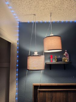 Lamp with Plug in Cord, On/Off Switch, Pendant Lighting with Fabric Shade, Hanging Light Fixture for Living Room, Bedroom, Dining Room, Kitchen (Gray)