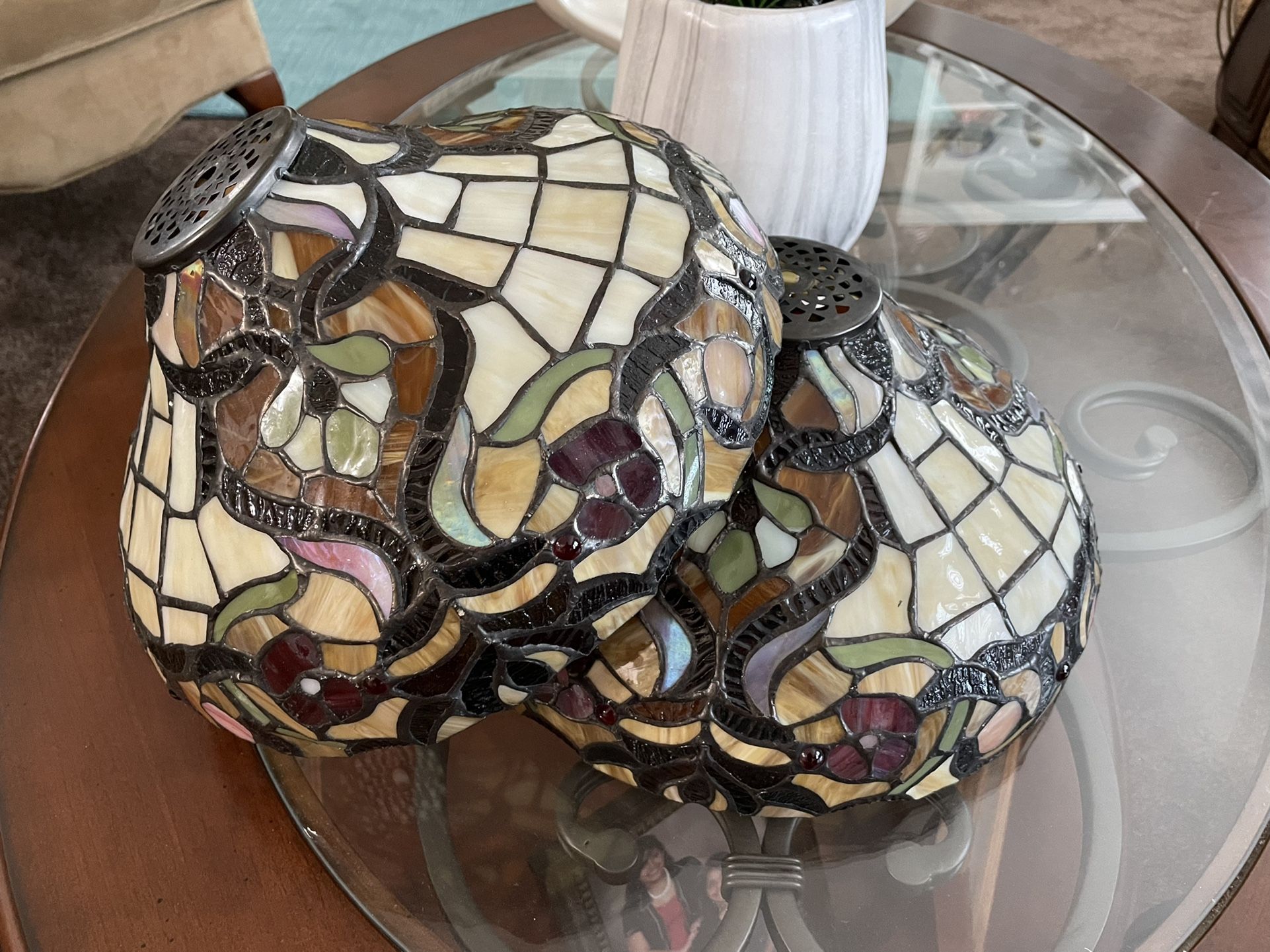 Tiffany style Vintage Spectrum stained leaded slag glass lamp shades/$250 for both EXCELLENT CONDITION  