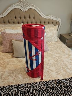 Laura Ashley Nautical Plush Roll Up Carry Beach Blanket NEW