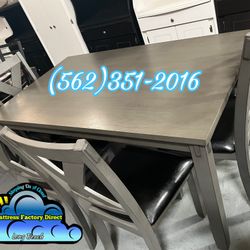 Dining Table Set Grey Chairs & Bench Included- Comedor Gris Con Sillas 