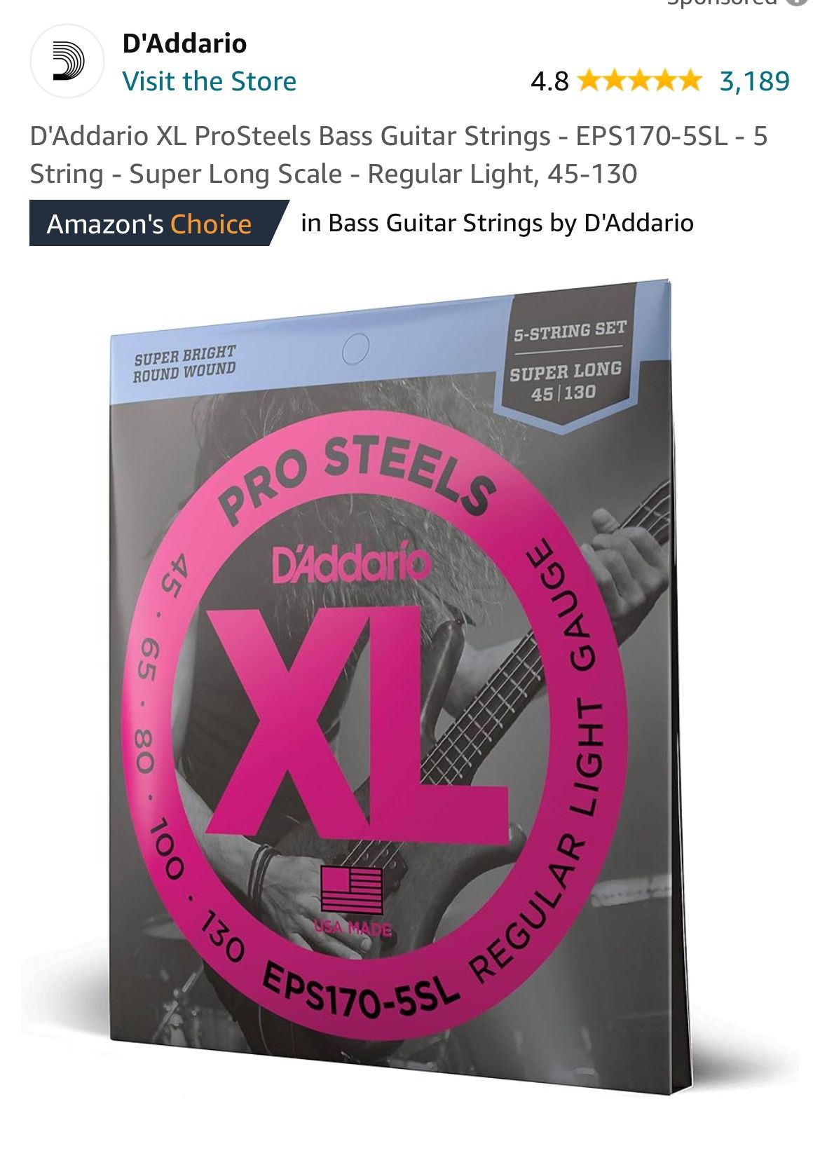 D'Addario XL ProSteels Bass Guitar Strings