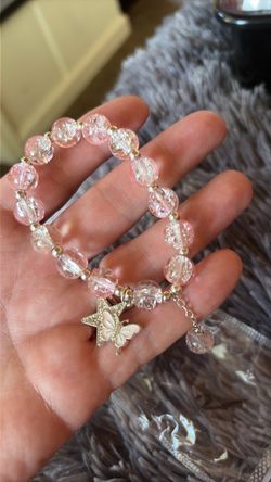 Pink Crackle Bead Charm Bracelet