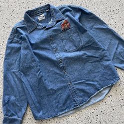 Vintage 90s Michael Jordan's Restaurant Denim Shirt Button Up Chicago Size 2XL