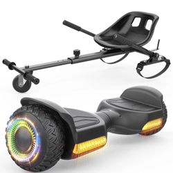 Gyroor Scooter w/ Adjustable Seat Attachment 6.5" All-Terrain Self Balancing Scooter LED Lights & Bluetooth - Black